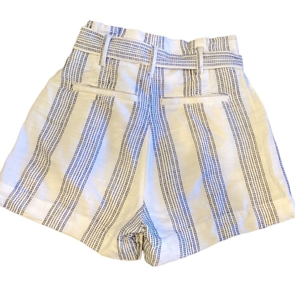H&M L.O.G.G. Cotton High Tie Waist Shorts Sz 2 Blue & White Striped #146K - Picture 4 of 7